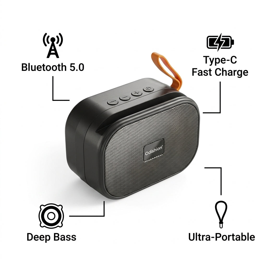 Odishion Ultra-Portable Bluetooth Speaker with Deep Bass & Hand Strap